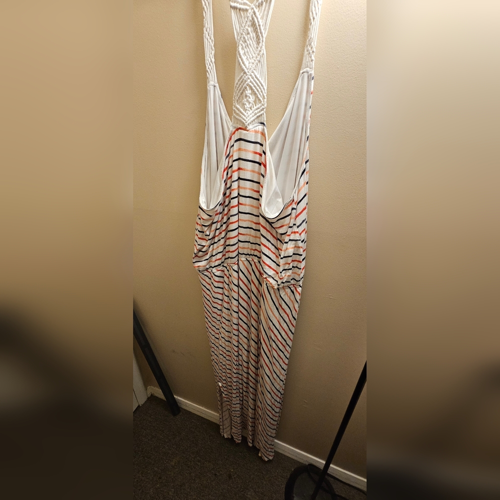 Striped Sleeveless Maxi Dress With Crochet Straps